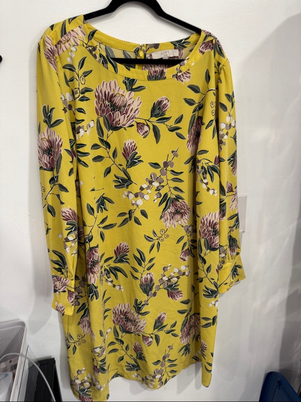 LOFT Yellow Floral Long-Sleeve Shift Dress